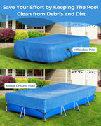 Reinmoson Inflatable Pool Cover Rectangular Fits Pool Under 145" L x 84" W, 20s Easy Set by 1 Person Built-in Elastic Edges & Integrated Drawstrings 10' x 7' Rectangle Pool Cover Above Ground