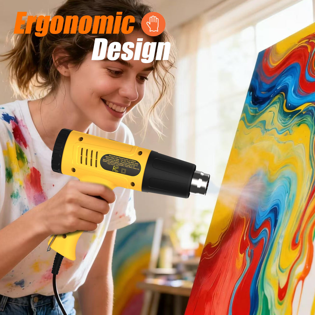 JFTOOIS Heat Gun 572&1112℉ Dual Temperature Control Rapid Heating Heavy-Duty Hot Air Gun Kit, Includes 4 Nozzles, Suitable for Crafts, Heat Shrink PVC, and Paint Removal(JF-2001W)