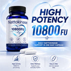Nattokinase 10800 Fu, Ultimate Nattokinase 10800 Fu, Organic Nattokinase Supplement 10800 Fu, Vegan Capsules Gluten-Free, Supports Daily Health, 2 Capsules Daily, 60 Capsules