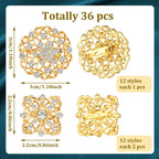 36 Pieces Clear Rhinestone Brooches for Crafts Crystal Flower Brooch Pins with Rhinestones silver Bulk Brooches Jewelry for Woman Flower Lapel Badge Pins DIY Wedding Bouquet Broaches Kit (Gold)