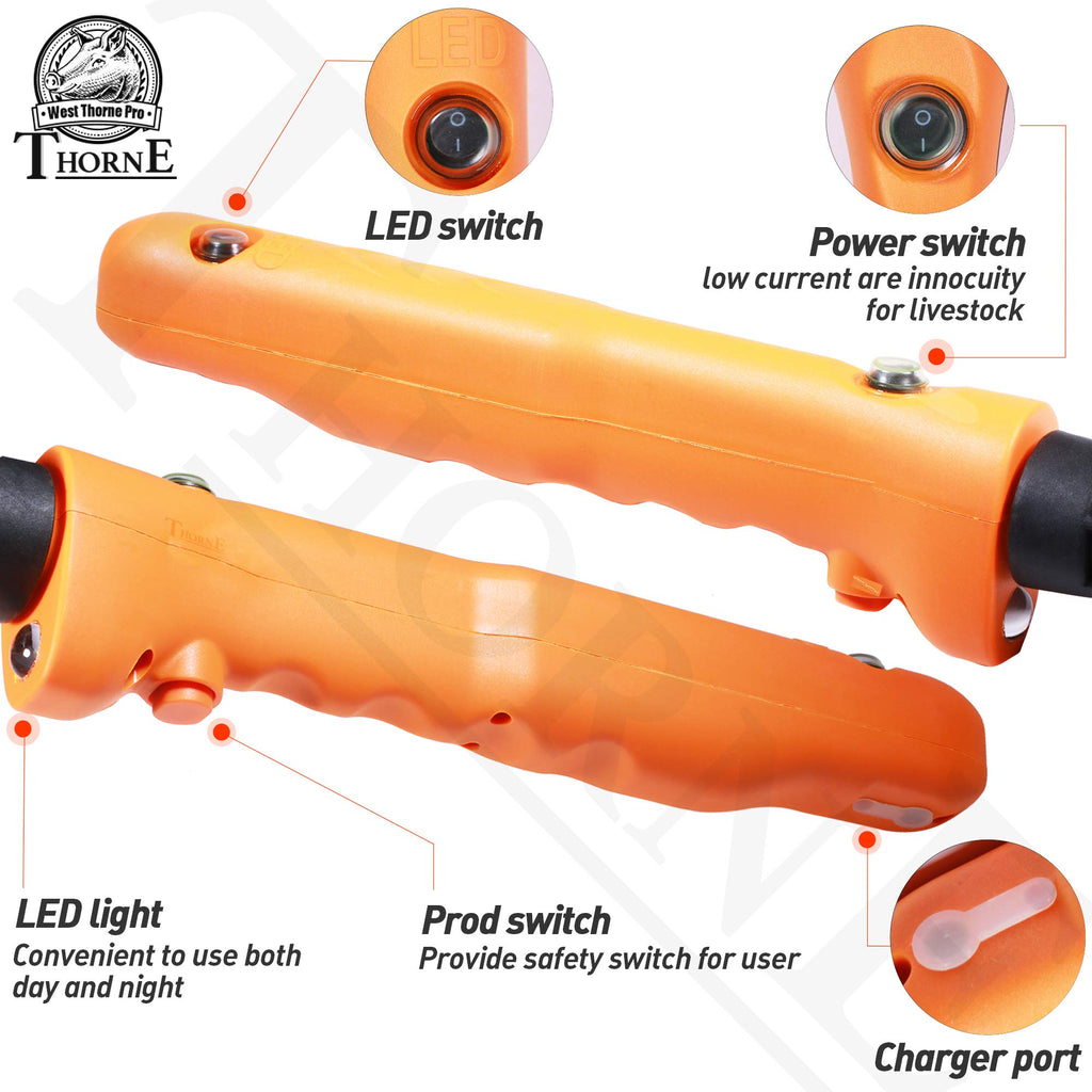 West Thorne Pro Livestock Prod, Waterproof Cattle Prod Stick with LED Light, Livestock Prod for Modern Livestock Management(33.8in)