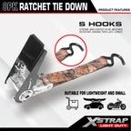 XSTRAP STANDARD Ratchet Tie Down Straps - 8PK - 1'' x 10 ft - 900 LB Break Strength Cargo Straps for Moving Appliances, Lawn Equipment, Motorcycle (Camouflage2)