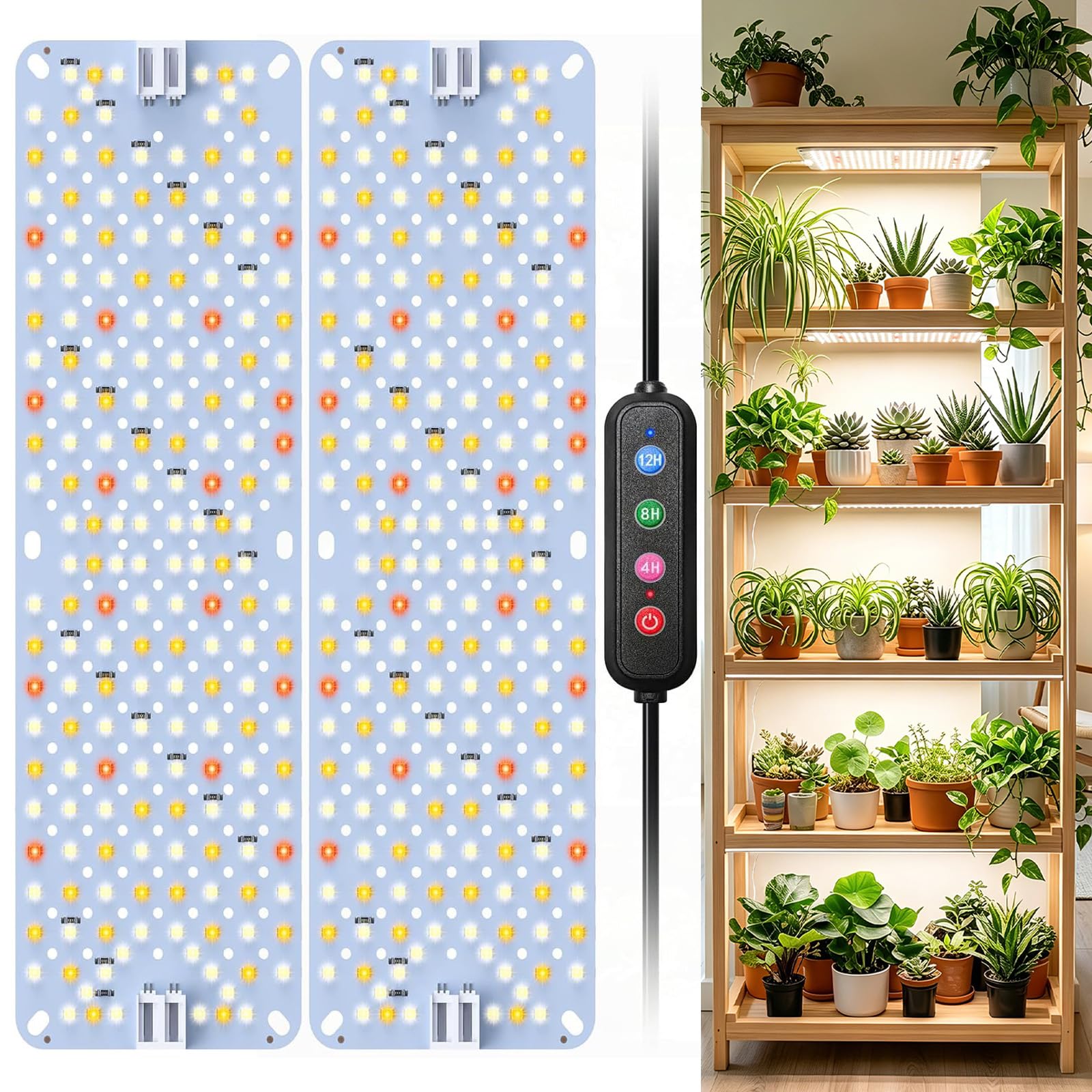 SDOVUERC Full Spectrum 384 LEDs Grow Lights, 24W Plant Grow Lights for Indoor Plants with Daisy Chain Function, Sunlike Spectrum,4/8/12/16/20H Timer for Seed Starting(Pack2)