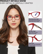 EYEURL 4-Pack Cat Eye Reading Glasses for Women- Blue Light Blocking Readers with Spring Hinges,Anti-Glare/UV Rays Reading Glasses,1.5