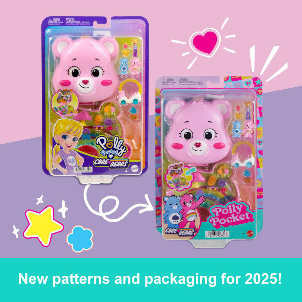 Polly Pocket x Care Bears Dolls & Playset with Toy Car and Themed Accessories, Travel Toy, Partnership Compact