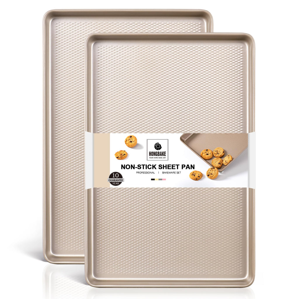 HONGBAKE 2 Pack Jelly Roll Pan 15x10, Commercial Cookie Sheets for Baking with Diamond Texture Surface, 57% Thicker Carbon Steel Baking Sheet for Oven, Nonstick Cooking Tray