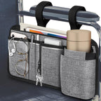 FINPAC Wheelchair Side Storage Bag w/Cup Holder, Wheelchair Armrest Accessories Pouch with Pen Slot and Reflective Strips for Power Walkers, Rollators, Seniors - Gray