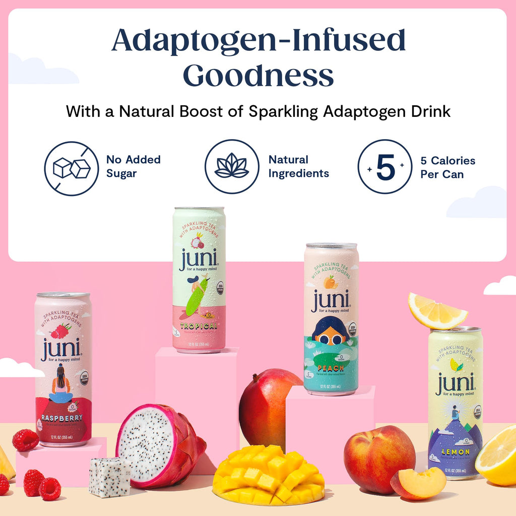 Juni Sparkling Adaptogen Drink, Mood and Focus, Variety 12 Pack