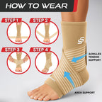 Sleeve Stars Ankle Brace for Women & Men, Ankle Wrap for Sprained Ankle, Compression Sleeve for Plantar Fasciitis Relief, Easy Customizable Support: w/Removable Strap (Single/S:9"-10"/Beige)