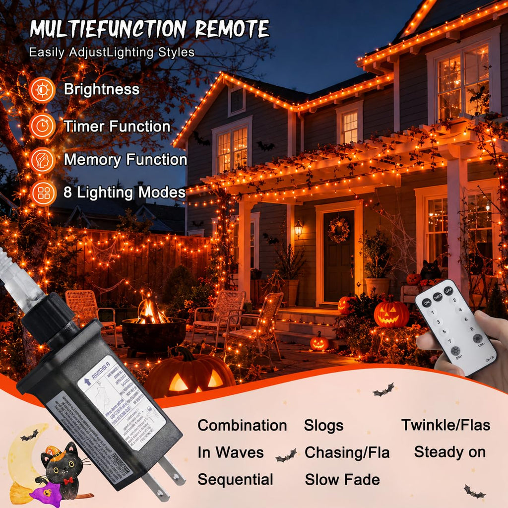 JMEXSUSS 168Ft 600 LED Halloween Lights Outdoor Orange String Lights Plug
