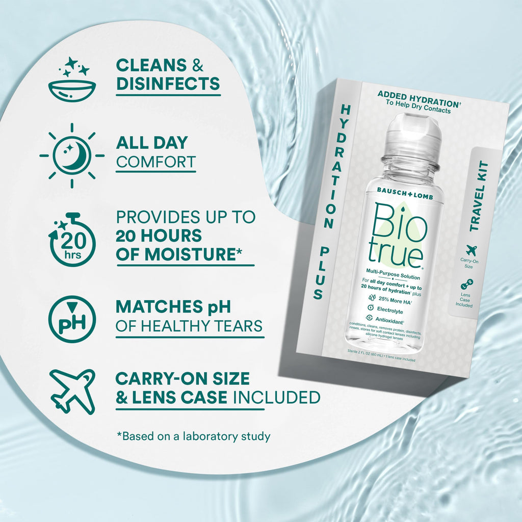 Biotrue Contact Lens Solution, Multi-Purpose Solution for Soft Contact Lenses, Lens Case Included, 2 FL OZ Travel Size