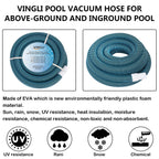 VINGLI 1-1/2-Inch by 50-Feet Blue Swimming Pool Vacuum Hose for Inground and Above-Ground Pools