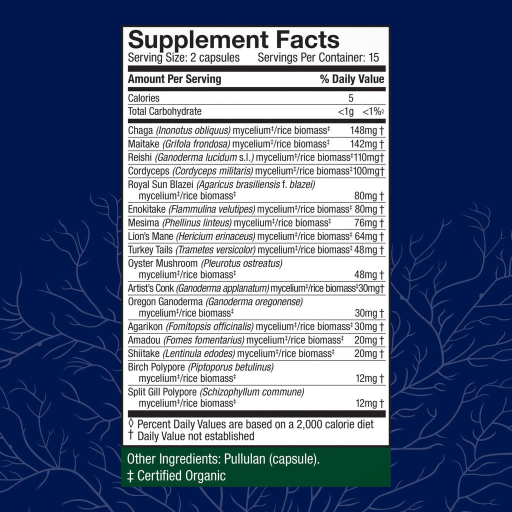 Host Defense MyCommunity Capsules - 17 Species Blend Mushroom Supplement for Immune Support - Herbal Aid with Lion's Mane, Reishi, Chaga, Cordyceps, Turkey Tail & More - 30 Capsules (15 Servings)*