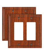 TREEWELL 2-Pack Double Decorator Outlet Cover Plate, Wood Grain Modern Decorative Switch Plates and Outlet Covers, Natural Bamboo Fiber Wall Plates for Electrical Outlets