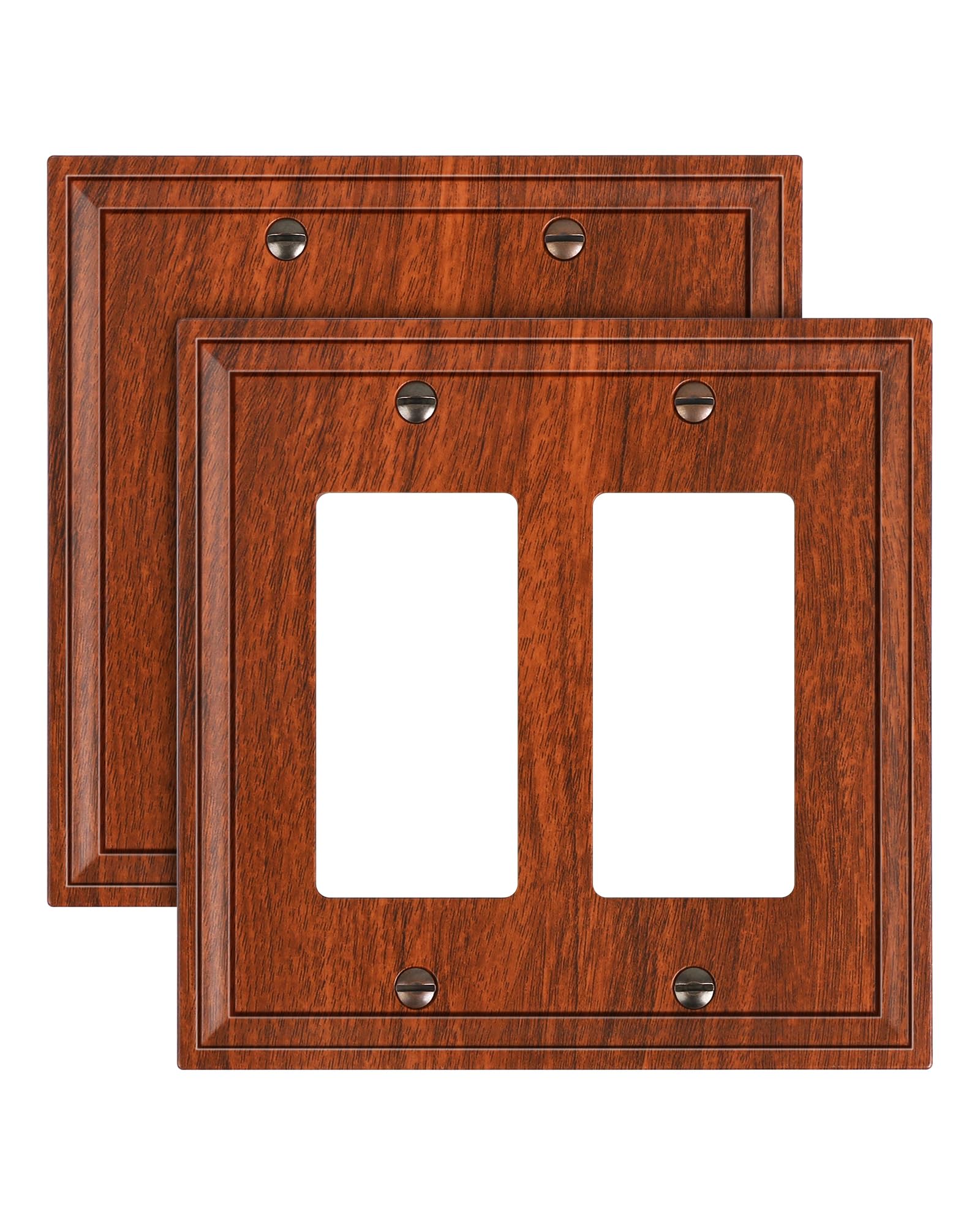 TREEWELL 2-Pack Double Decorator Outlet Cover Plate, Wood Grain Modern Decorative Switch Plates and Outlet Covers, Natural Bamboo Fiber Wall Plates for Electrical Outlets