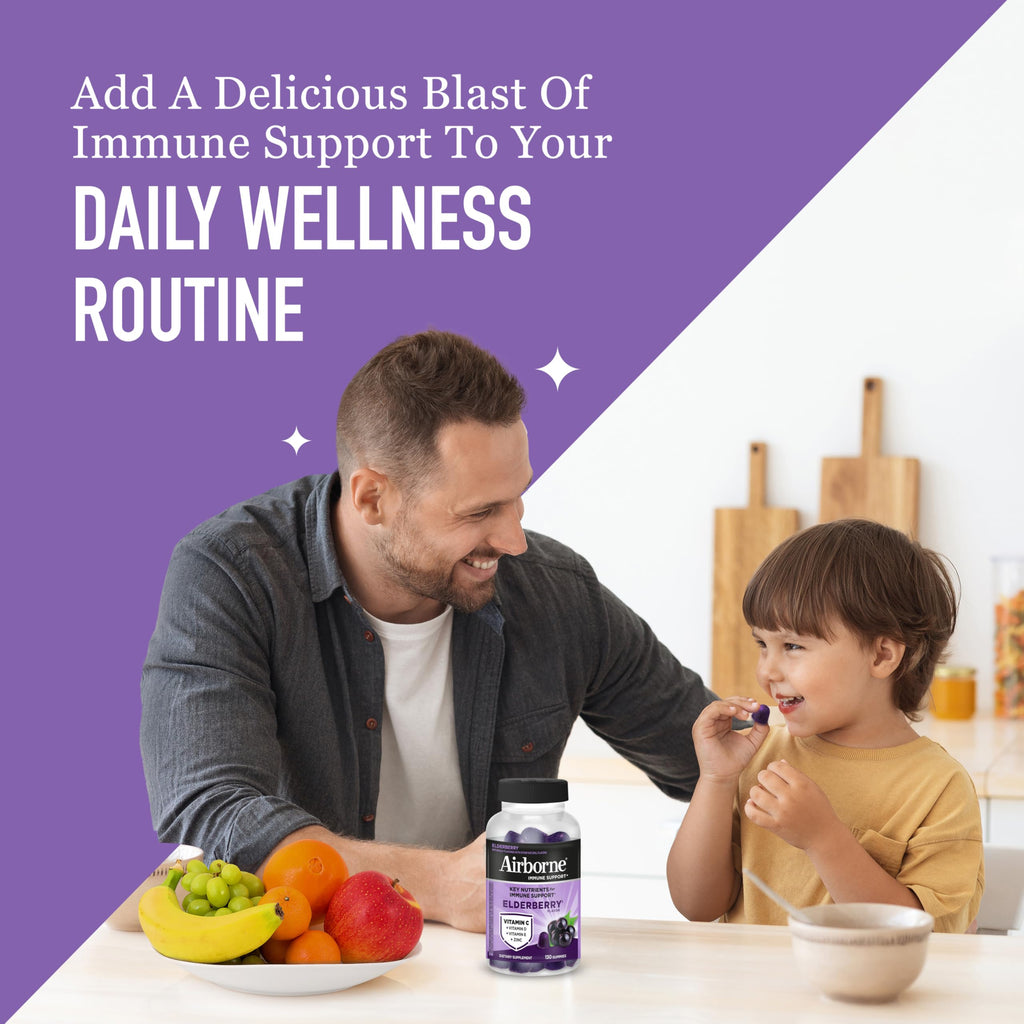 Airborne Elderberry + Zinc & Vitamin C Gummies for Adults,Immune Support with Antioxidants Vitamins C,D & E,Elderberry Flavor,130 Count (Pack of 2)