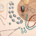 Zhamate 9 Pcs Western Jewelry Boho Turquoise Necklace Bracelet Ring Set