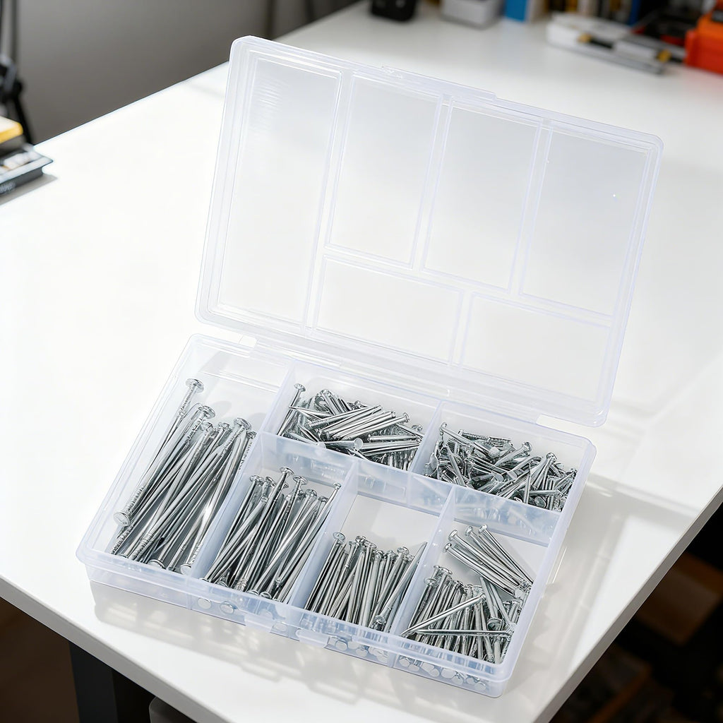 Ywmimn 280 Pcs Nail Assortment Kit, 6 Sizes Finishing Nails for Hanging Pictures, Maximum Length 2 Inches Galvanized, Long and Small Nails for Wall Art