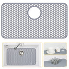Bestjing Silicone Sink Protectors for Kitchen Sink with Rear Drain - 26"x 14" Kitchen Protector Accessory, Non-Slip Heat Resistant Grid Mat for Bottom of Farmhous Peorcelain Stainless Steel(Rear Hole)