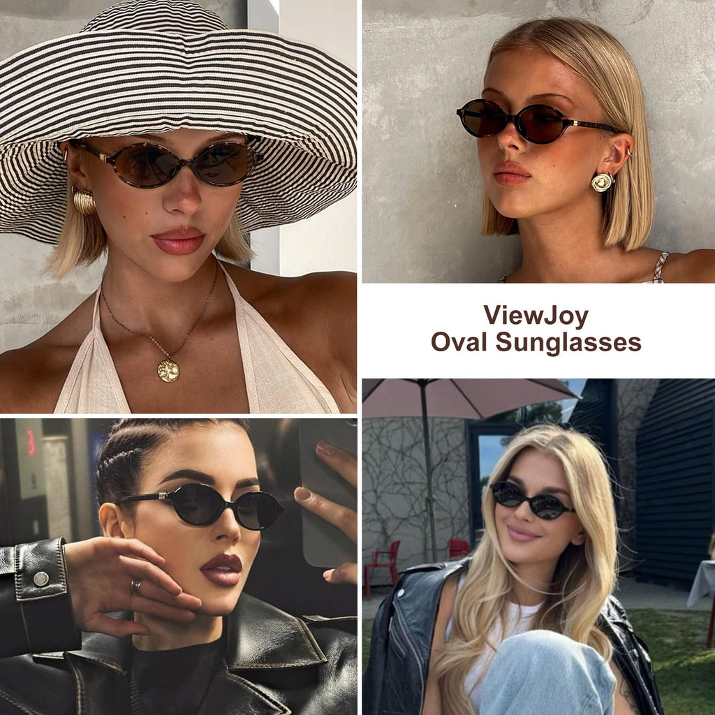 ViewJoy Retro Oval Sunglasses for Women Vintage 90s Y2K Trendy Sun Glasses