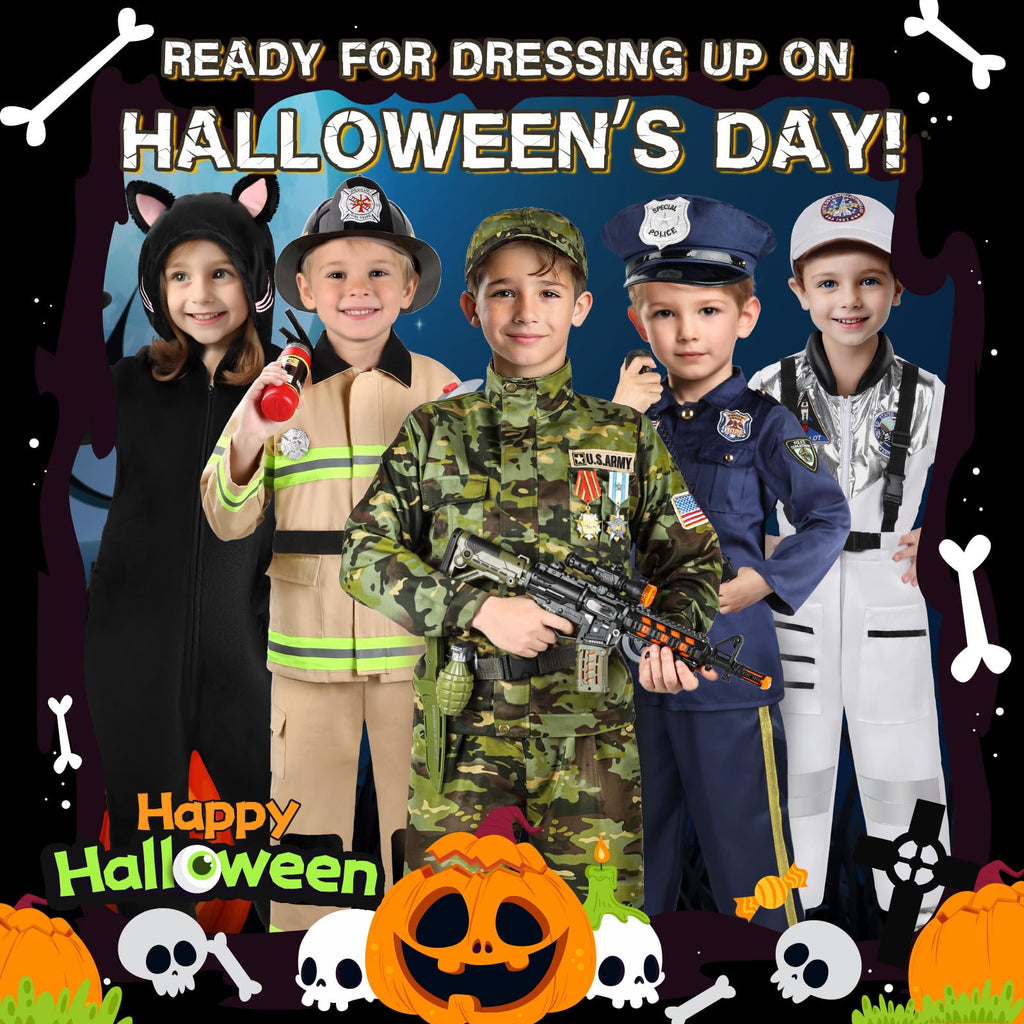 Metemot Army Costume for Boys, Halloween Soldier Military Costume for Kids
