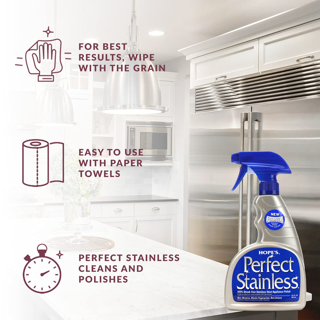 HOPE'S Perfect Stainless Steel Cleaner 22-Ounce, Streak-Free Self-Polishing Formula, Blocks Fingerprints, Pack of 4, 22 Ounce