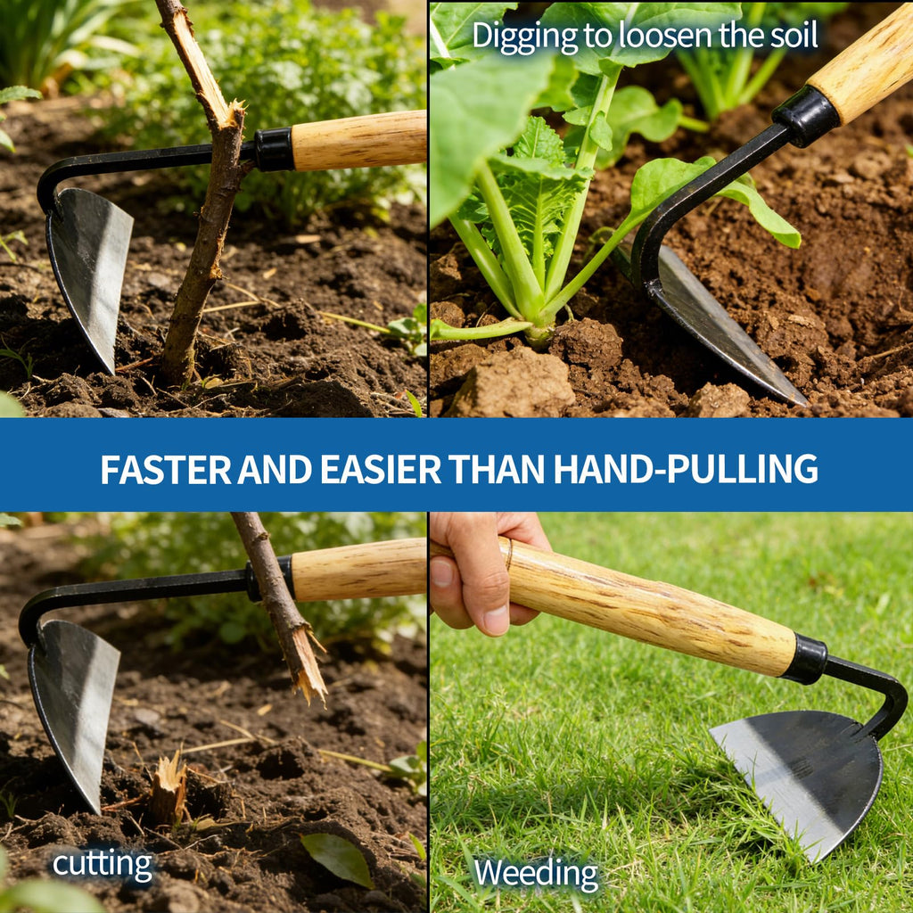 Elegital Kana Hoe 217 Japanese Garden Tool - Hand Hoe/Sickle is Perfect for Weeding and Cultivating. The Blade Edge is Very Sharp. (Beige-007)