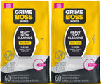 Grime Boss Heavy Duty Surface and Hand Wipes (2x60ct) | Remove Paint, Oil, Grease, Adhesives, Mud, Dirt | Workshop Replace Cleaners like Rags, Towels, Pumice, Soap