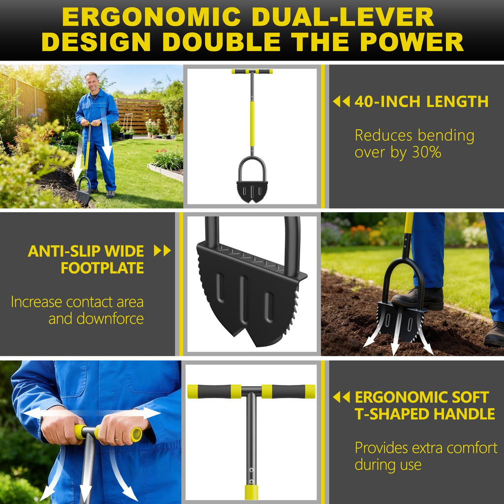 Half Moon Saw Tooth Lawn Edger, 40in Edger Lawn Tool with Double V-Blade