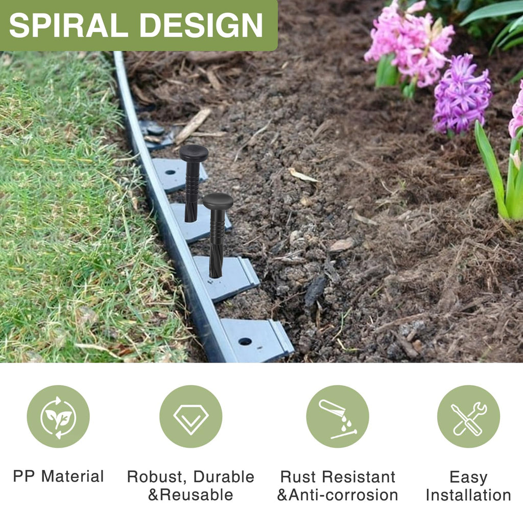 100Pack Plastic Landscape Edging Spikes, 8 Inch Spiral Landscape Anchoring Spikes，Landscape Spikes for Garden Lawn Yard, Paver Edging, Weed Barrier, Artificial Turf & More