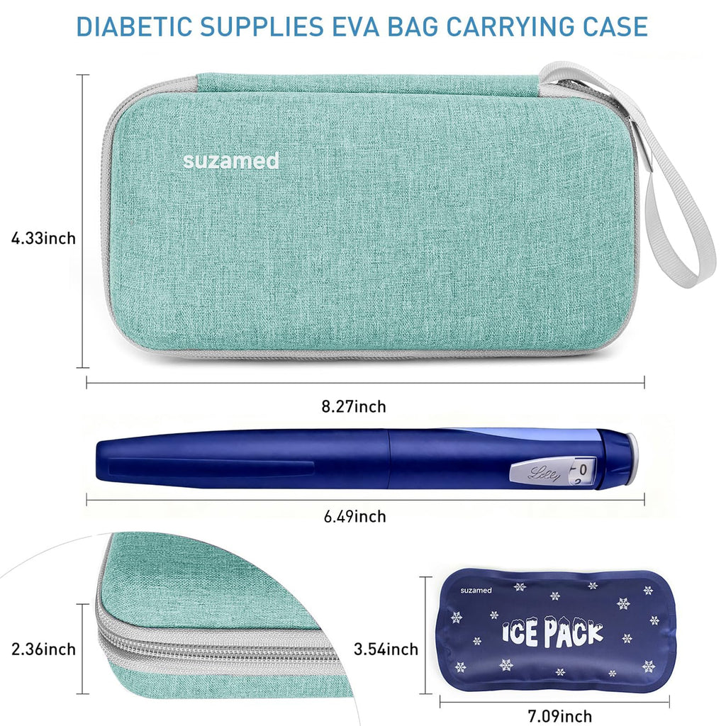 suzamed Insulin Cooler Travel Case,EVA Insulation Travel Medicine Kit with 2 Ice Packs for Diabetes Care,Insulin Pen and Other Diabetic Supplies (Green)