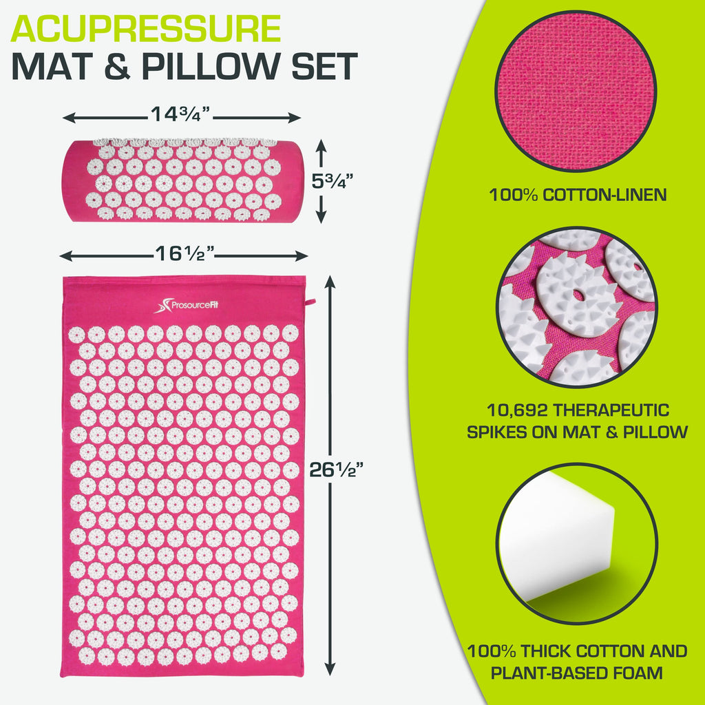 ProsourceFit Acupressure Mat and Pillow Set for Back/Neck Pain Relief and Muscle Relaxation, Pink