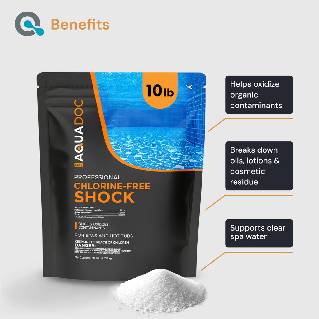 AquaDoc Non Chlorine Hot Tub Shock - 10 lb - Oxygen Based Spa Oxidizer to Support Bromine and Chlorine - Made in USA