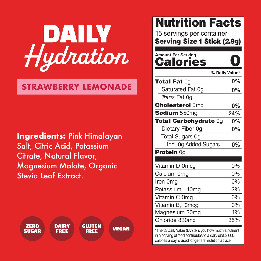 WaterBoy - Daily Hydration, Strawberry Lemonade, Sugar Free Electrolytes Powder Drink Mix - 15ct Hydration Packets