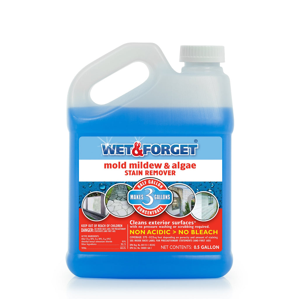 Wet & Forget No Scrub Outdoor Cleaner for Easy Removal of Mold, Mildew and Algae Stains, Bleach-Free Formula, 0.5 Gallon Concentrate - Ships to California Only, 64 Fluid Ounces