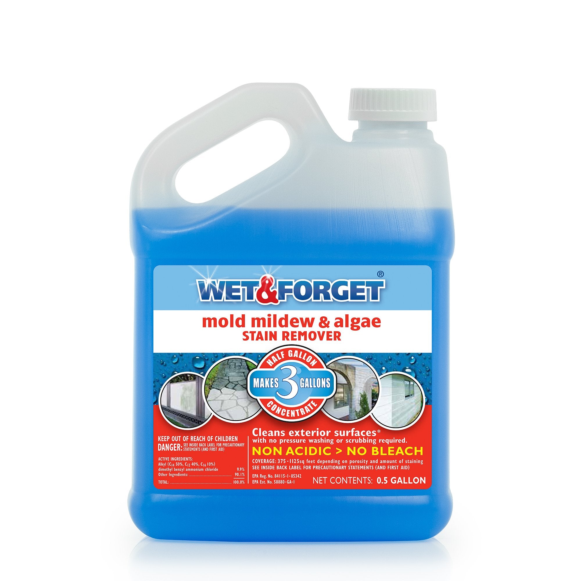Wet & Forget No Scrub Outdoor Cleaner for Easy Removal of Mold, Mildew and Algae Stains, Bleach-Free Formula, 0.5 Gallon Concentrate - Ships to California Only, 64 Fluid Ounces