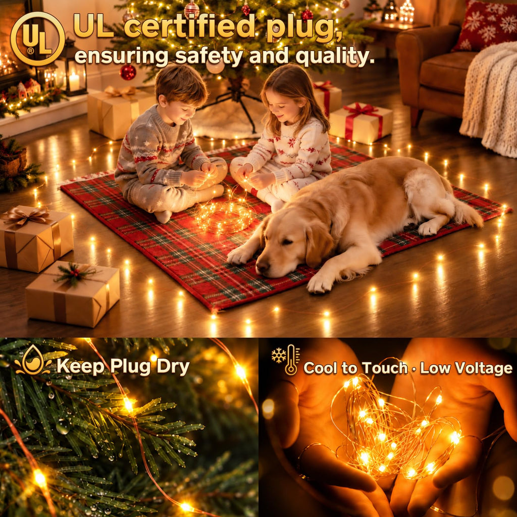 KNONEW 203FT 600LED Outdoor Fairy Lights Plug in Warm White Christmas Decor