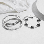 Jade cabbage Gold Bracelets for Women 18K Gold Plated Love Friendship Bracelet With Cubic Zirconia Cuff Bangle Jewelry Set Witness the Gift of Love (Silver 3pcs-B Medium 6.5")