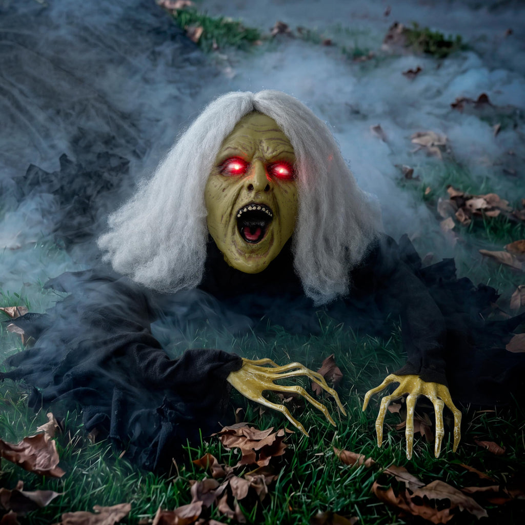 JOYIN Zombie Halloween Decoration Outdoor Witch Groundbreaker Halloween Graveyard Decor Outside, Scary Zombie Props with Sound Effect & Lighted Eyes for Haunted House, Lawn Yard Decorations