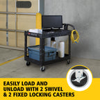Rubbermaid Commercial Products 2-Shelf Utility/Service Cart, Medium, Black, Lipped Shelves, Ergonomic Handle, 500 Lbs Capacity, forfor Warehouse/Garage/Cleaning/Manufacturing
