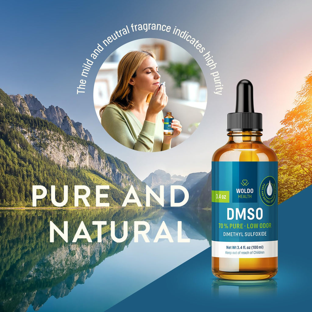 WoldoHealth DMSO 70% with Demineralized Water 30% - Pharmaceutical Grade Glass Bottle 3.38oz with Dropper