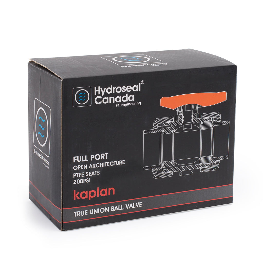 HYDROSEAL Kaplan 1’’ PVC True Union Ball Valve with Full Port, ASTM F1970, EPDM O-Rings and Reversible PTFE Seats, Rated at 200 PSI @73F, Gray, 1 inch Socket (1 inch)