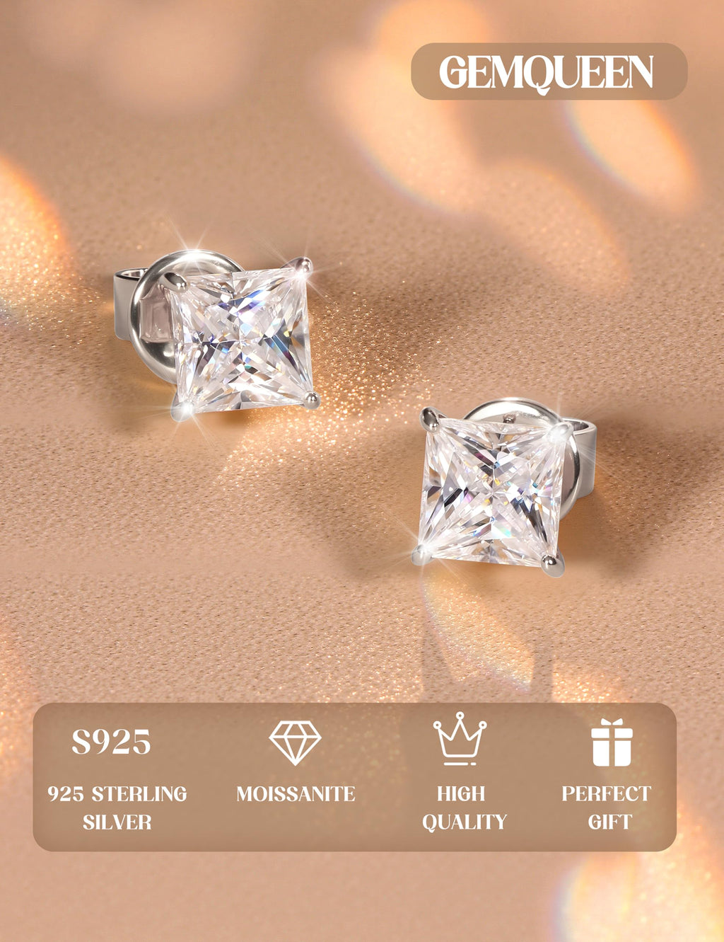 GEMQUEEN Moissanite Earrings Studs 925 Sterling Silver Hypoallergenic 2.4CT