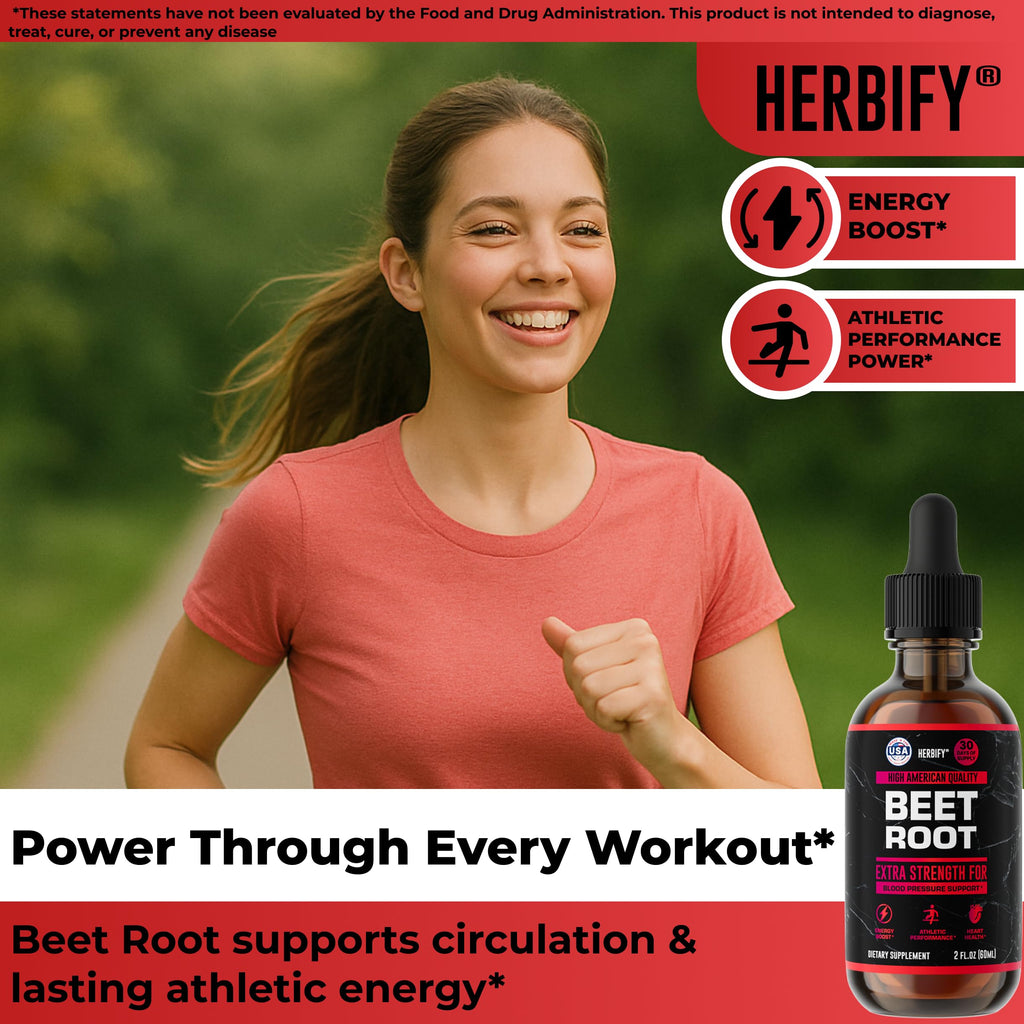 HERBIFY Beet Root Extract - Blood Pressure Supplement & Nitric Oxide Booster - Beetroot Supplement for Heart Health and Energy Booster for Men & Women (30 Days Supply) Made in USA 2 FL Oz