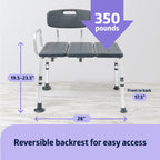 Medline Tub Transfer Bench and Shower Chair with Microban Antimicrobial Protection, Adjustable Shower Bench and Bath Seat for Seniors and Elderly, 350 lb. Weight Capacity, Gray
