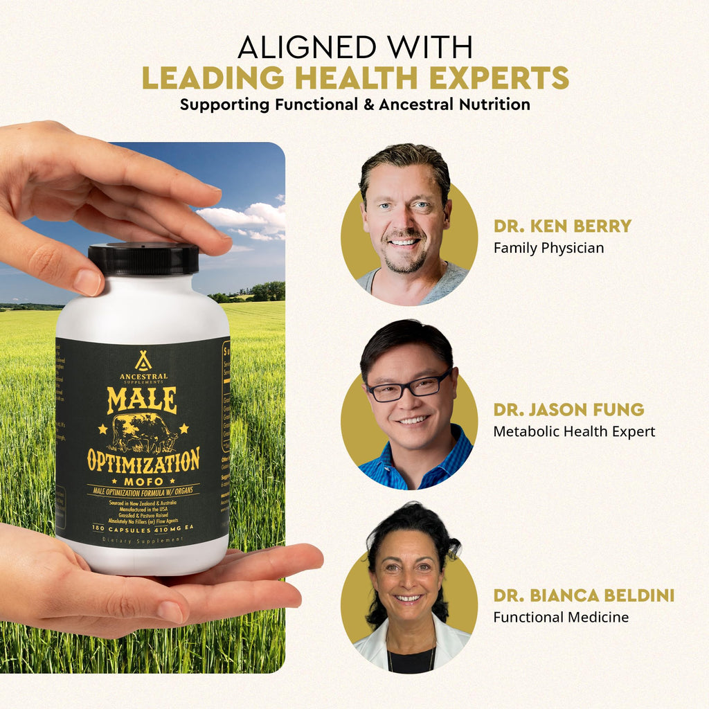Ancestral Supplements Mofo, Supplements for Men, Support for Energy Levels and Overall Men's Health and Wellness, Non-GMO Grass Fed Beef Organ Supplement with Liver, No Fillers, 180 Capsules