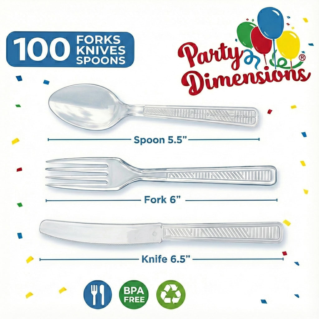 Party Dimensions 3000 Count Plastic Cutlery Combo Case, Disposable Clear Plastic Silverware Utensils Set, 1000 Forks, 1000 Spoons, 1000 Knives