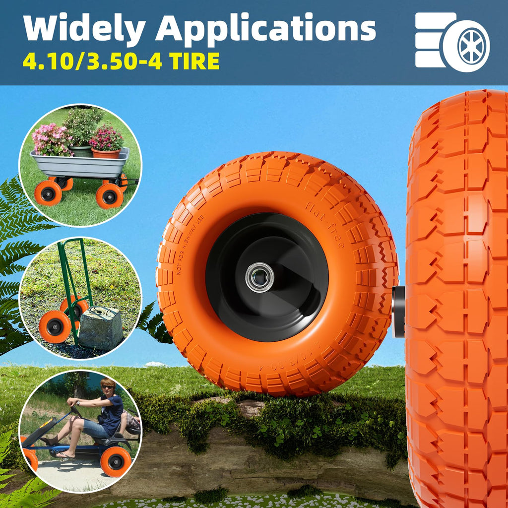 【UPGRADED】4.10 3.50-4 Tire and Wheel, 10 Inch Flat Free Tires