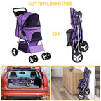 ZENY Foldable Pet Stroller, Cat/Dog Stroller with 4 Wheel, Pet Travel Carrier Strolling Cart with Storage Basket, Cup Holder (Purple)