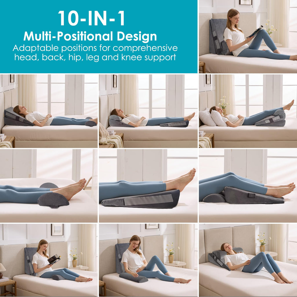 WGAKCED 3Pcs Wedge Pillow Set for After Surgery,Acid Reflux Relief, Adjustable Bed Wedge Pillows for Sleeping,Anti Snore, Memory Foam Triangle Pillow for Back&Neck&Shoulder Pain Relief, Plush Grey